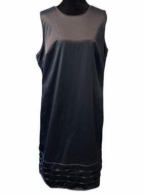 UK ELVI US 18 Navy Blue Satin Shift Dress Pintuck Hem Plus